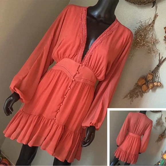 Vici Terracotta Button-Down Darling Cute Dress - Picture 1 of 13
